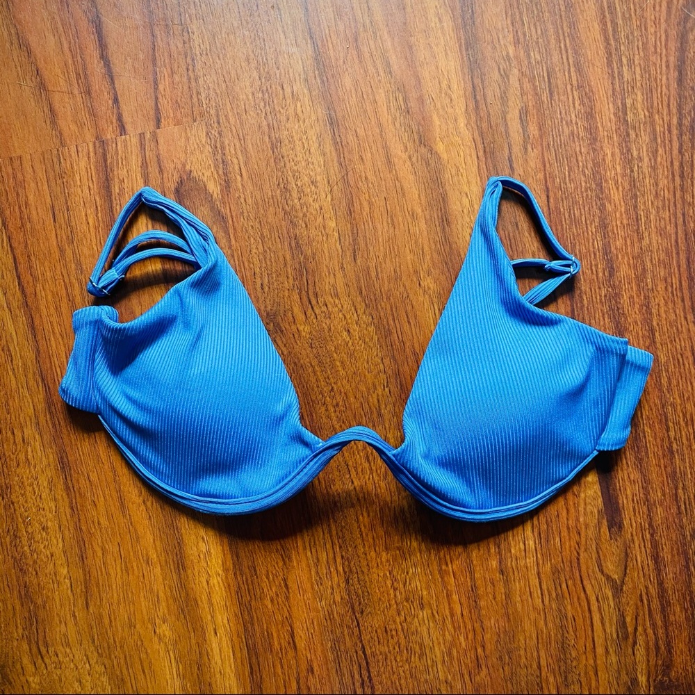 Blue Ribbed Underwire Bikini Top